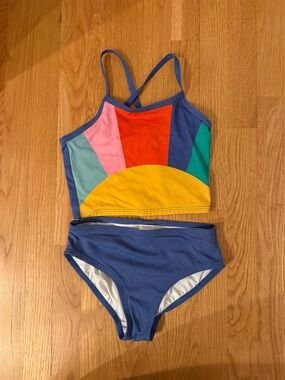 Kids Blue Rainbow Sun Crop Two-Piece Swimsuit